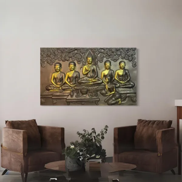 5x3 Feet Sitting Buddha with his disciples 3D Relief Mural - Image 3