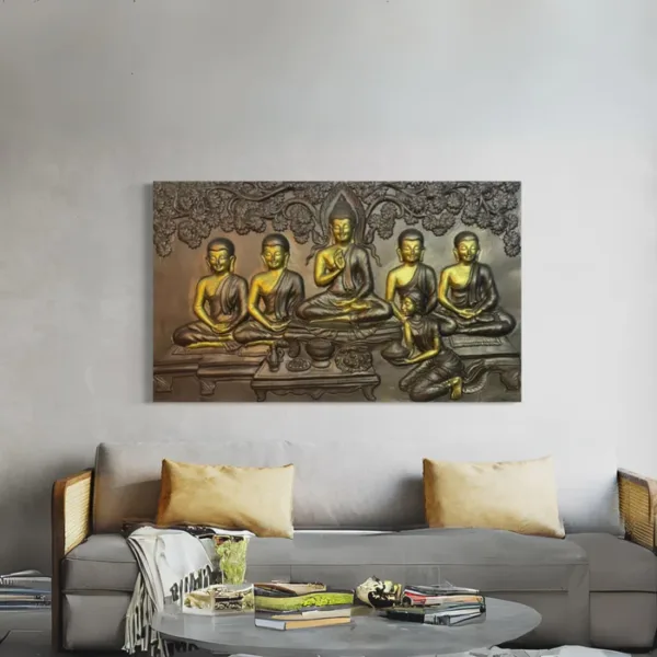 5x3 Feet Sitting Buddha with his disciples 3D Relief Mural - Image 2