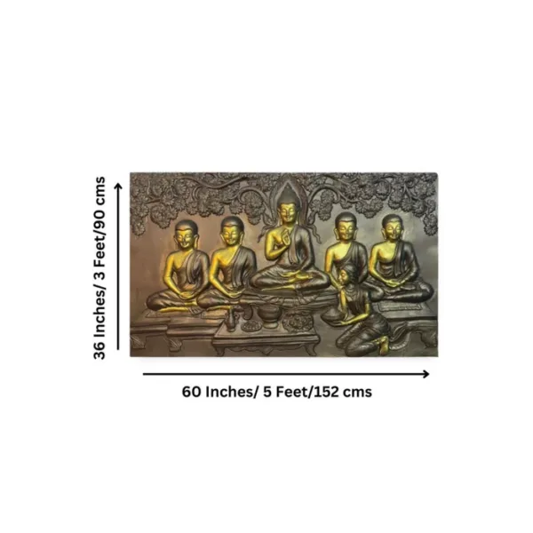 5x3 Feet Sitting Buddha with his disciples 3D Relief Mural - Image 4