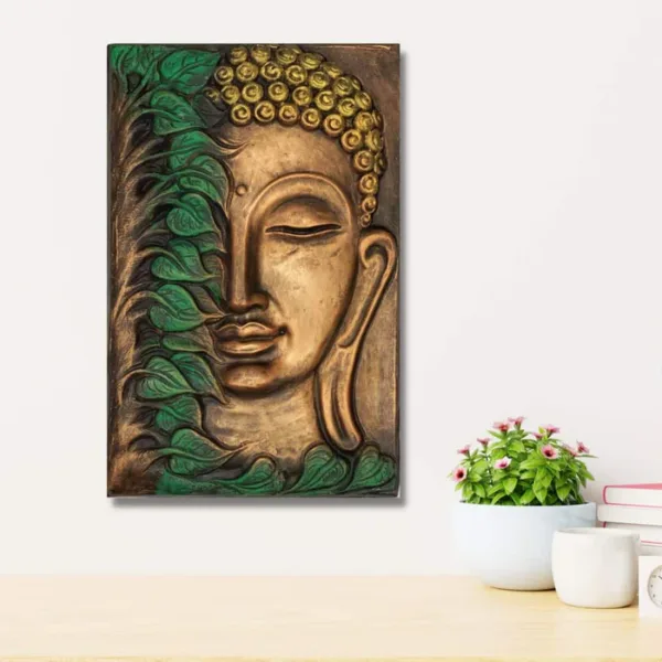Buddha with Green Leaves 19x12 inches Relief Mural Wall Art - Image 2
