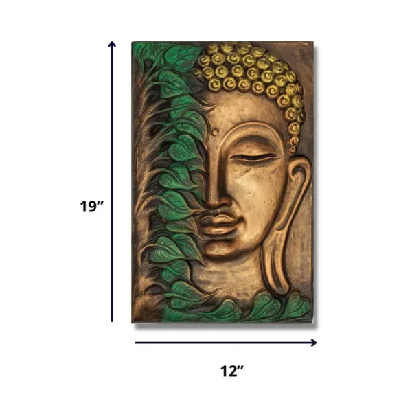 Buddha with Green Leaves 19x12 inches Relief Mural Wall Art - Image 3