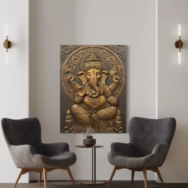 4x3 Feet Sitting Ganesha 3D Elevation Relief Mural Wall Art - Image 5