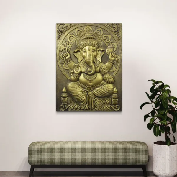 4x3 Feet Sitting Ganesha 3D Elevation Relief Mural Wall Art