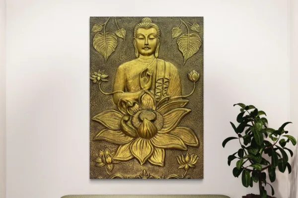 5X3.5 feet Blessing Buddha with Lotus 3D Relief Mural - Image 2