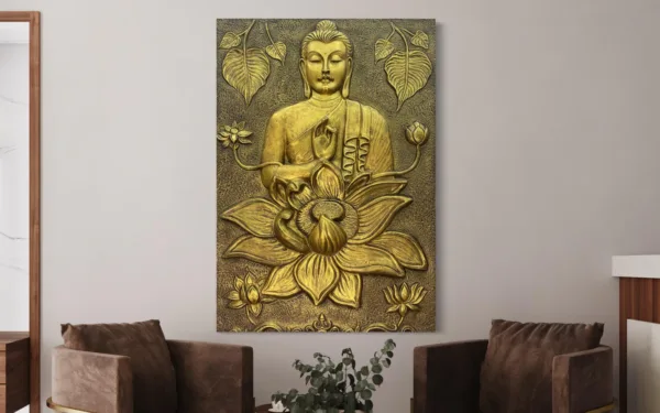 5X3.5 feet Blessing Buddha with Lotus 3D Relief Mural