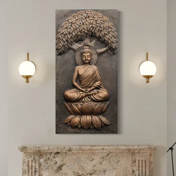 4x2 Feet Buddha Under Tree 3D Relief Mural Wall Art
