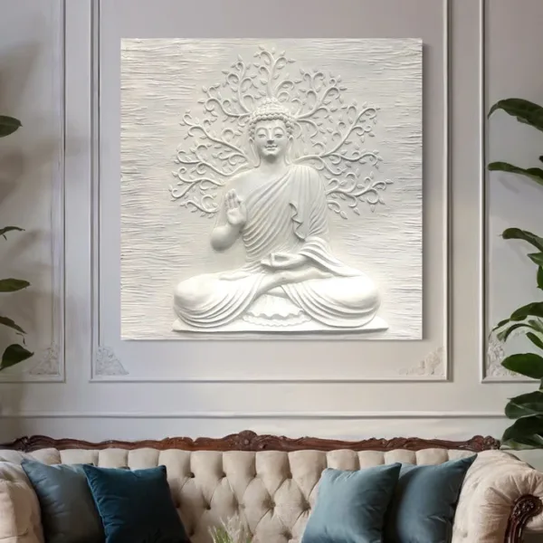 4x4 Feet Blessing Buddha with leaf 3D Relief Mural - Image 4