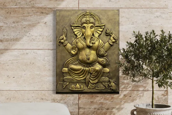 4x3 Feet Sitting Ganesha 3D Relief Mural Wall Art