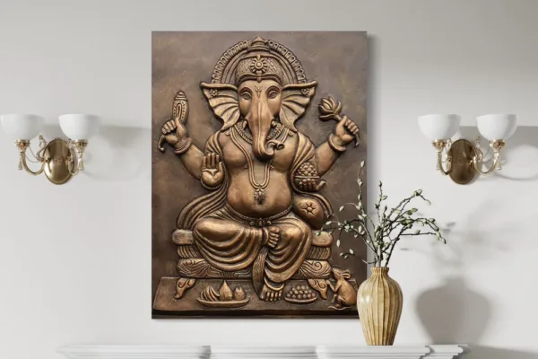 4x3 Feet Sitting Ganesha 3D Relief Mural Wall Art - Image 5