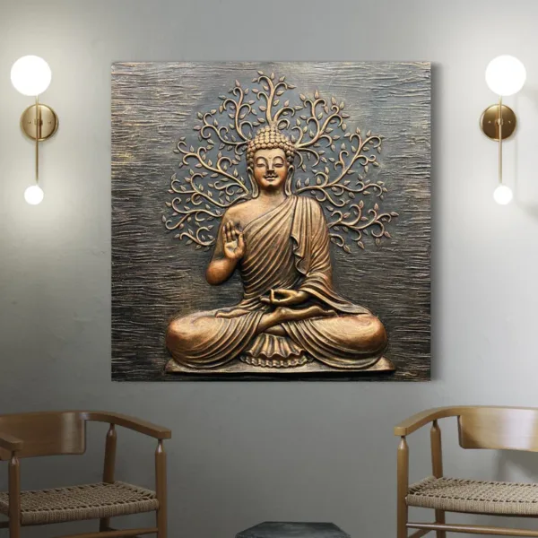 4x4 Feet Blessing Buddha with leaf 3D Relief Mural - Image 2