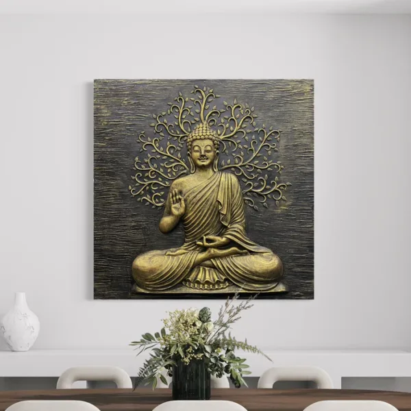 4x4 Feet Blessing Buddha with leaf 3D Relief Mural