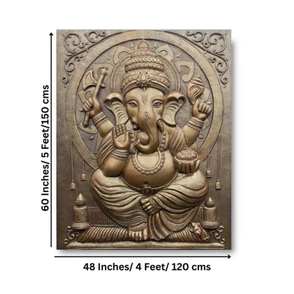 5X4 Feet Sitting 3D Ganesha 3D Relief Mural Wall Art - Image 6