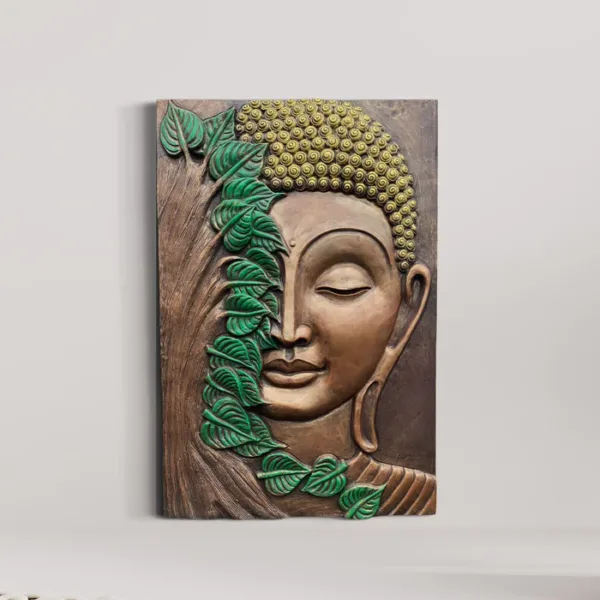 3x2 Feet Buddha with green leaves 3D Relief Mural Wall Art