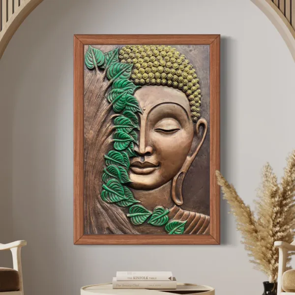 3x2 Feet Buddha with green leaves 3D Relief Mural Wall Art - Image 3