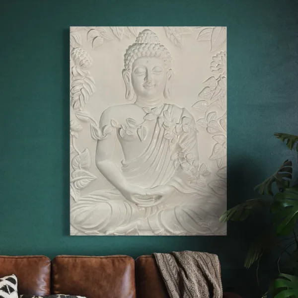 Buddha Surrounded by Leaves 3D Relief Mural Wall Art - Image 2