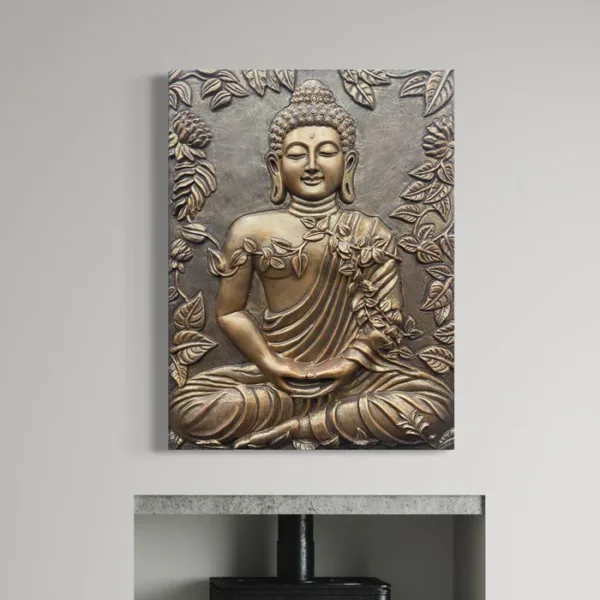 Buddha Surrounded by Leaves 3D Relief Mural Wall Art - Image 4