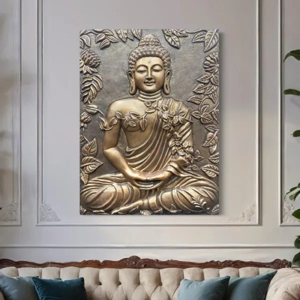 Buddha Surrounded by Leaves 3D Relief Mural Wall Art - Image 5