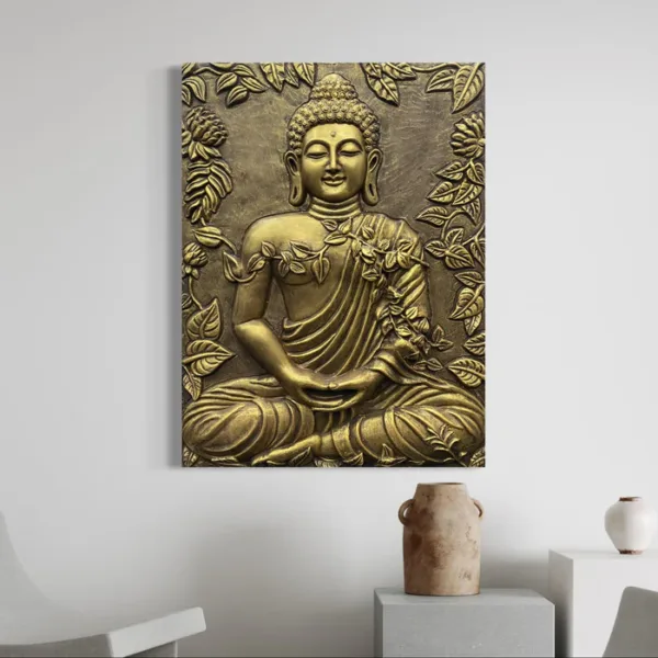 Buddha Surrounded by Leaves 3D Relief Mural Wall Art