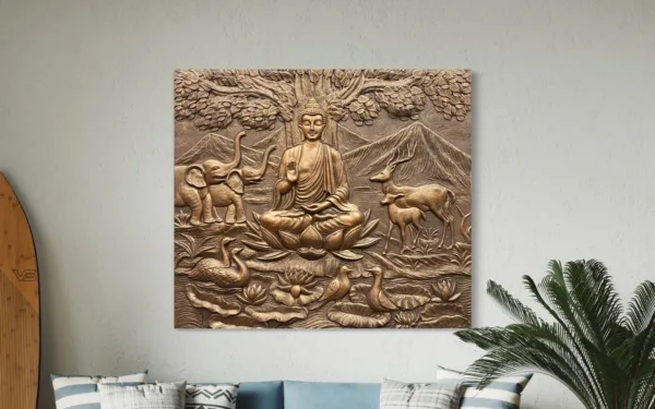 4x4.5 Ft Meditating Buddha 3D Relief Mural Wall Art - Image 3