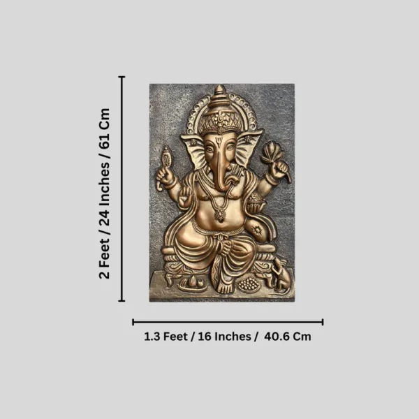 24X16 Inches Sitting Ganesha 3D Relief Mural Wall Art - Image 7