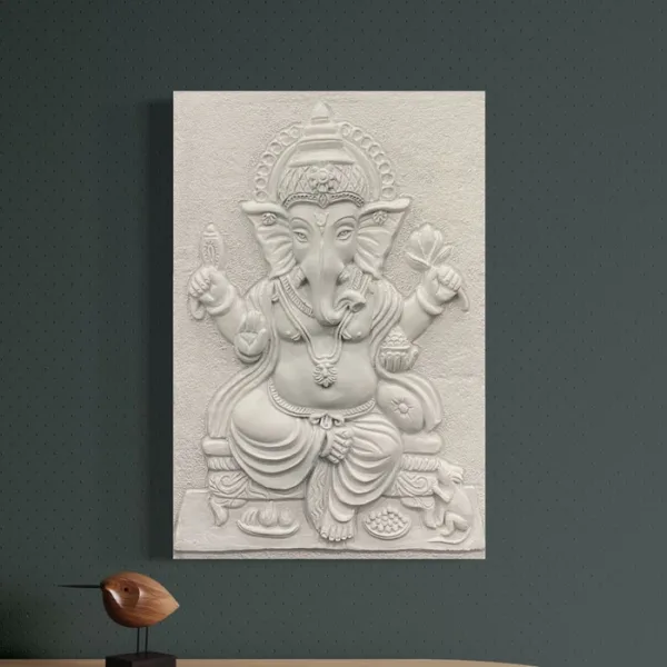 24X16 Inches Sitting Ganesha 3D Relief Mural Wall Art - Image 5