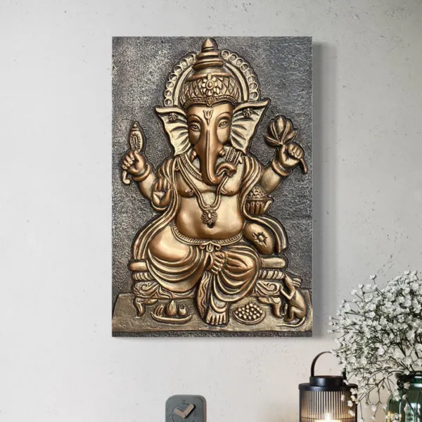 24X16 Inches Sitting Ganesha 3D Relief Mural Wall Art - Image 3