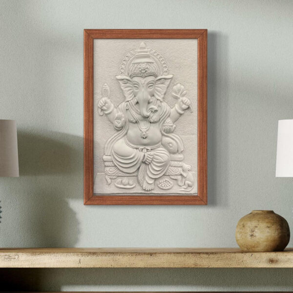 24X16 Inches Sitting Ganesha 3D Relief Mural Wall Art - Image 6