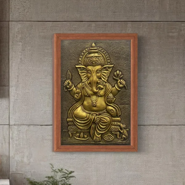 24X16 Inches Sitting Ganesha 3D Relief Mural Wall Art - Image 2