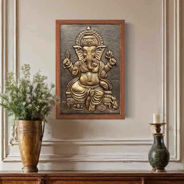 24X16 Inches Sitting Ganesha 3D Relief Mural Wall Art - Image 4