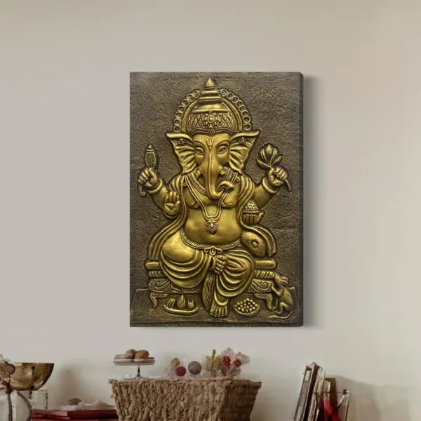 24X16 Inches Sitting Ganesha 3D Relief Mural Wall Art